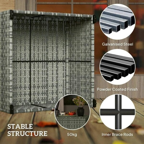 62 x 62cm Glass-Top Rattan Side Table - Light Grey