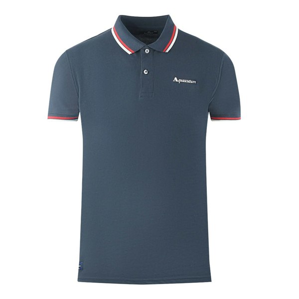 Aquascutum Twin Tipped Collar Brand Logo Polo Shirt - Navy Blue