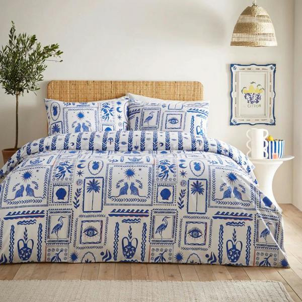 Furn Frieze Duvet Cover Set - Blue/White - 