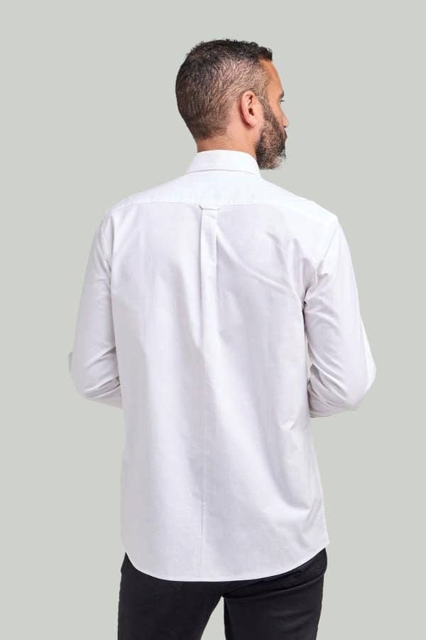White Button-Down Collar Washed Oxford Shirt
