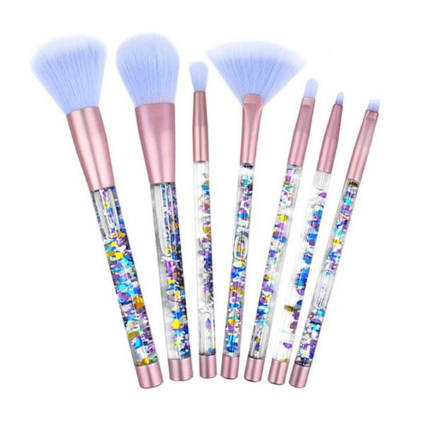 Aquarius Makeup Brush Set 7pc Liquid Glitter Handle Beauty Tool Kit Pink