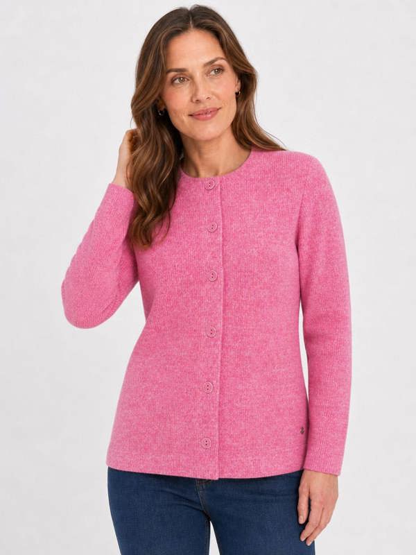 PennyPlain Ribbed Button Cardigan Cerise