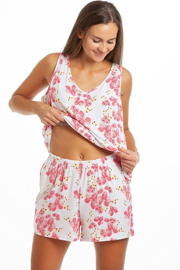 Camille Womens Pink Floral Spandex Short Pyjama Set