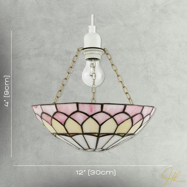 Pale Pink Stained Glass Domed Tiffany Pendant Light Shade with Chains Image 7