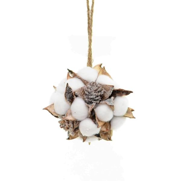 15536m Handmade Cotton Ball and Pine Cone Christmas Hanging Decoration in White and Brown image 1