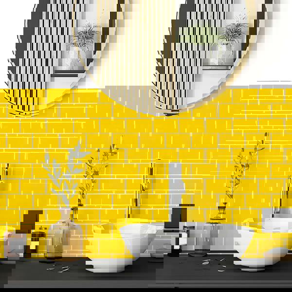 WT3D1819 - Pure Yellow Glossy Subway Metro Classic Brick 3D Tile Sticker 30.5 x 15.4cm (12 x 6 in) - 20pcs in a pack