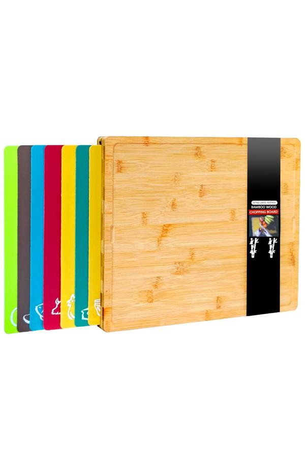 Dyzi 8 in 1 Bamboo Chopping Board Set with 7 Food Preparation Mats