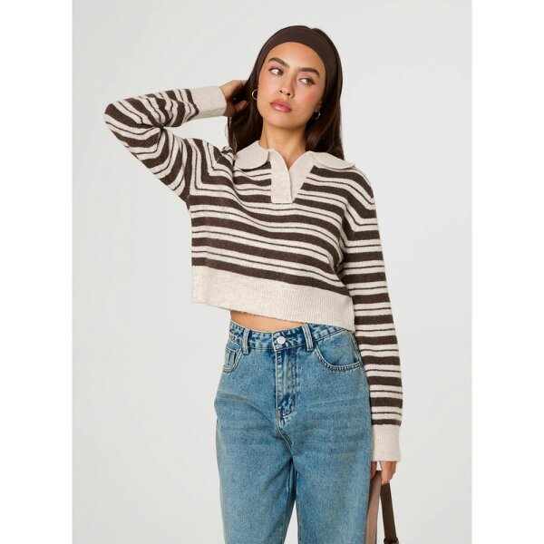 Pink Vanilla Stripe Long Sleeve Polo Collar Jumper