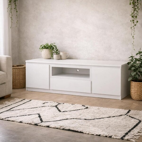 Wyld Haus Hemingway 166cm White Wooden 2 Door 1 Drawer Wide TV Cabinet