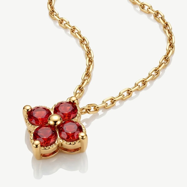 Muchv Ruby Red Flower Necklace in 14k Gold