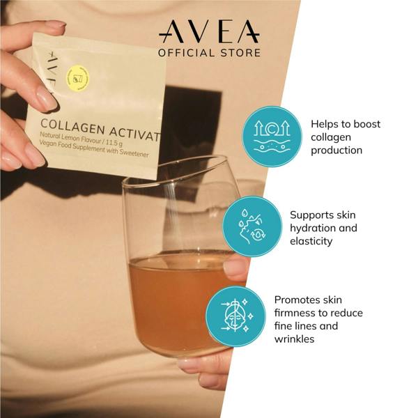 AVEA Collagen Activator - Lemon 30 Powder Sachets - 8400mg Colgevity™ - 4x More Effective Than Regular Collagen - Youthful Skin, Hair & Nails - Vegan Friendly