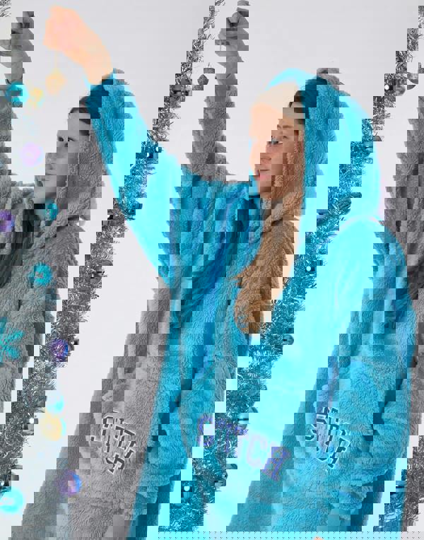 Disney Lilo & Stitch Girls Blue Applique Ears & Lettering Blanket Hoodie