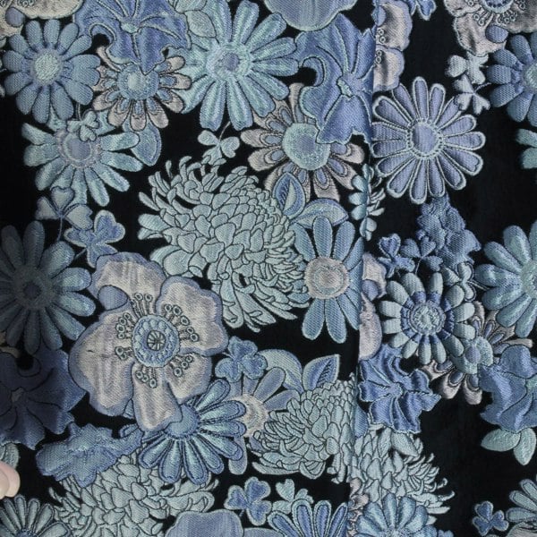 Erdem black blue jacquard Fernandez dress floral strappy