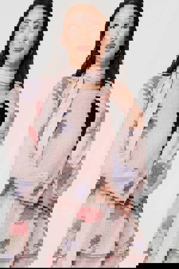 Pink | Floral Layered Tunic Top with Scarf
