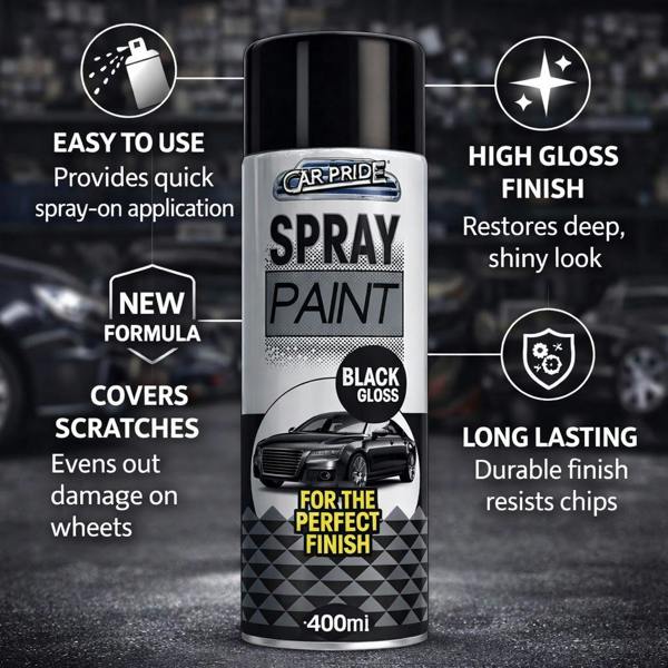 Carpride 2X Gloss Black Car Spray Paint 400ml