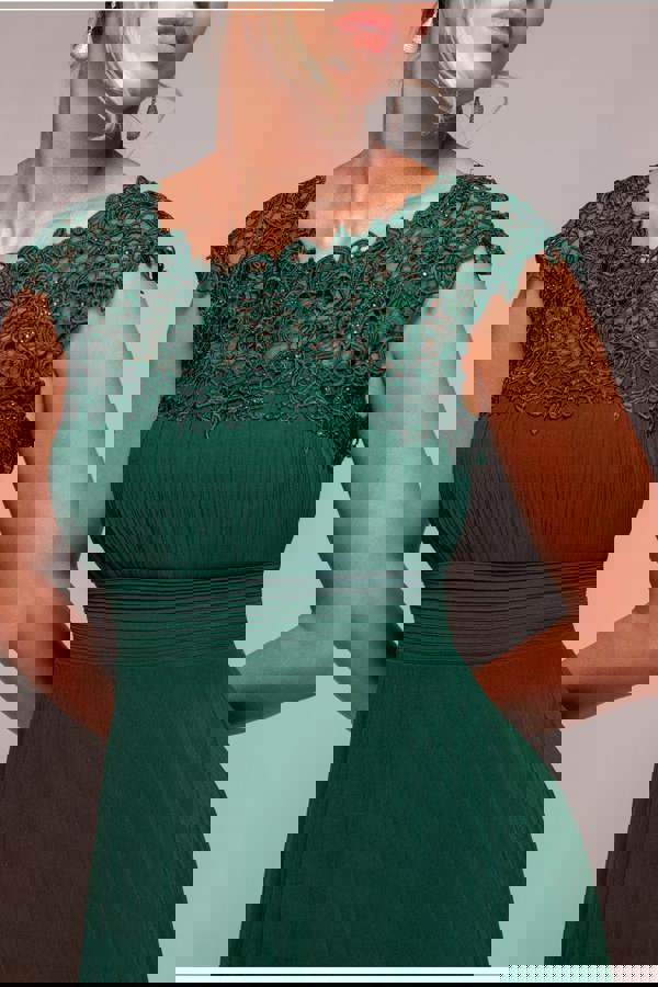 Crochet & Pleated Top Midi - Emerald DR3821