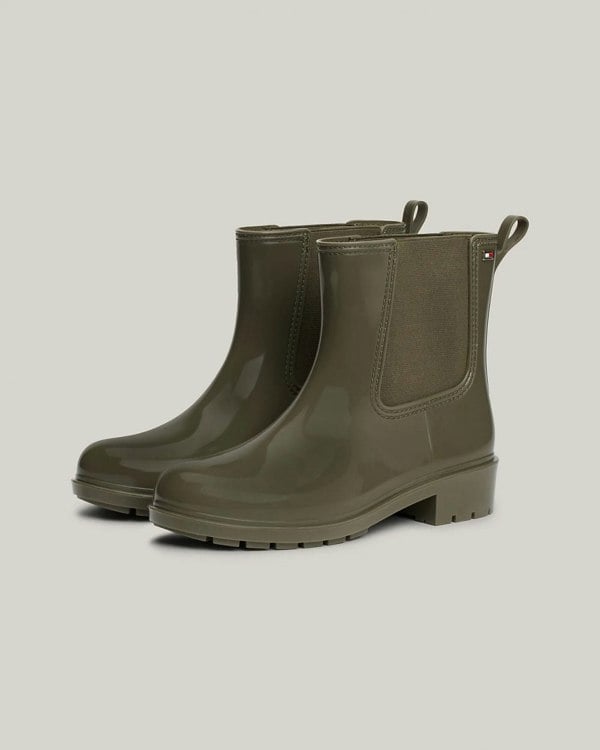 Tommy Hilfiger Flag Womens Chelsea Rainboots - Utility Olive