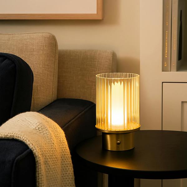 Gold & Clear Glass LED Rechargeable Lamp