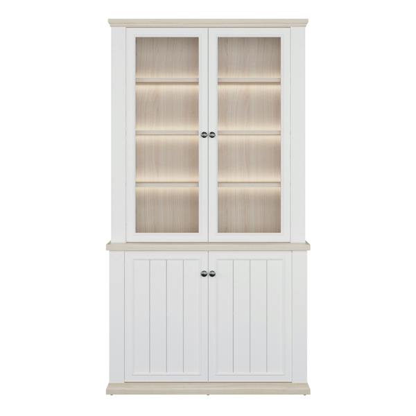 Furniture To Go Pontypool 4 Door Display Cabinet in White and Riva Oak