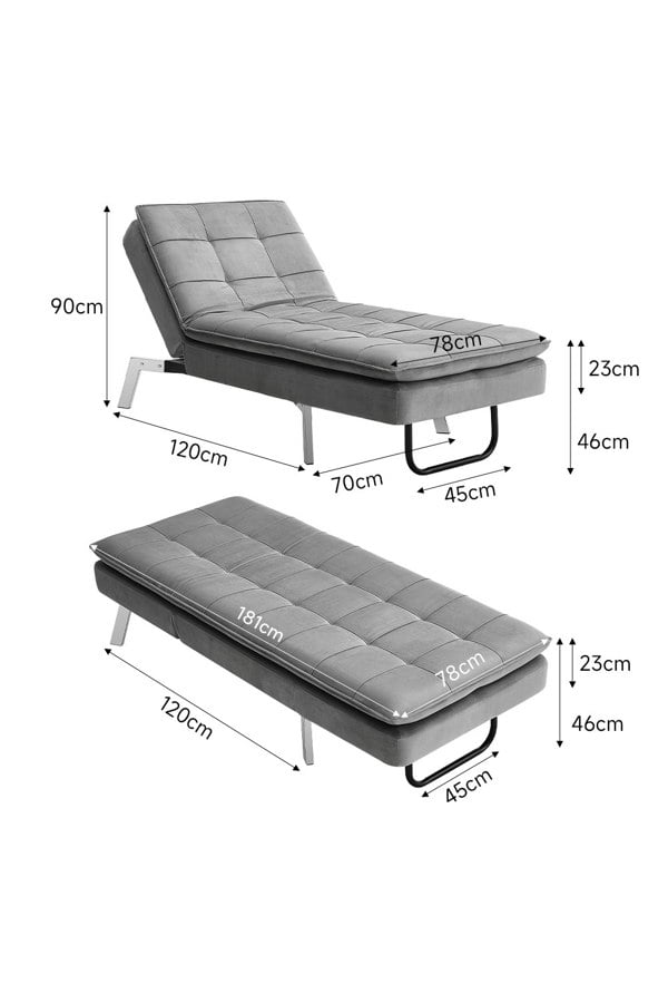 Living and Home 3-in-1 Folding Single Sofa Bed Plaid Tufted Lounge Chair with Metal Legs