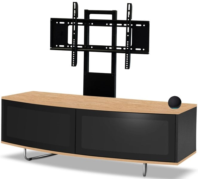 Centurion Supports Caru Black Oak Beam-Thru Remote Friendly Super-Contemporary D Shape Design 32"-65" LED/OLED/LCD TV Cabinet with Mounting Arm