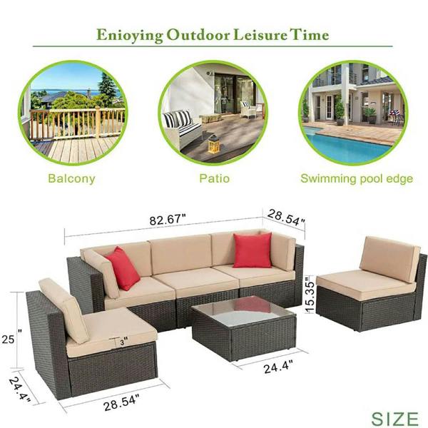 Leaper 6PCS Outdoor Garden Patio Rattan Furniture Set