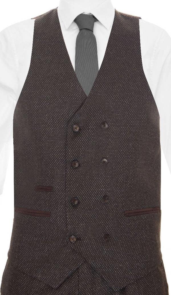 TruClothing Mens Brown Wool 3 Piece Suit Double Breasted Tweed Peaky Blinders 1920