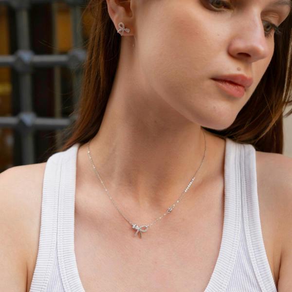 Spero London Sterling Silver Bow Tie Stud Necklace