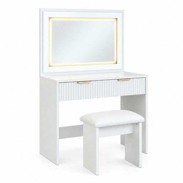 HOMEWEDO  Vanity Table with LED Mirror and Stool, with 7 Colour Lights & USB Port-W80 x D38 x H139.5 CM