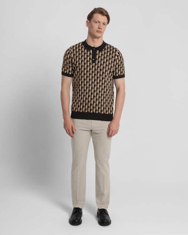 Steel & Jelly Geometric Jacquard Short Sleeve Polo Shirt