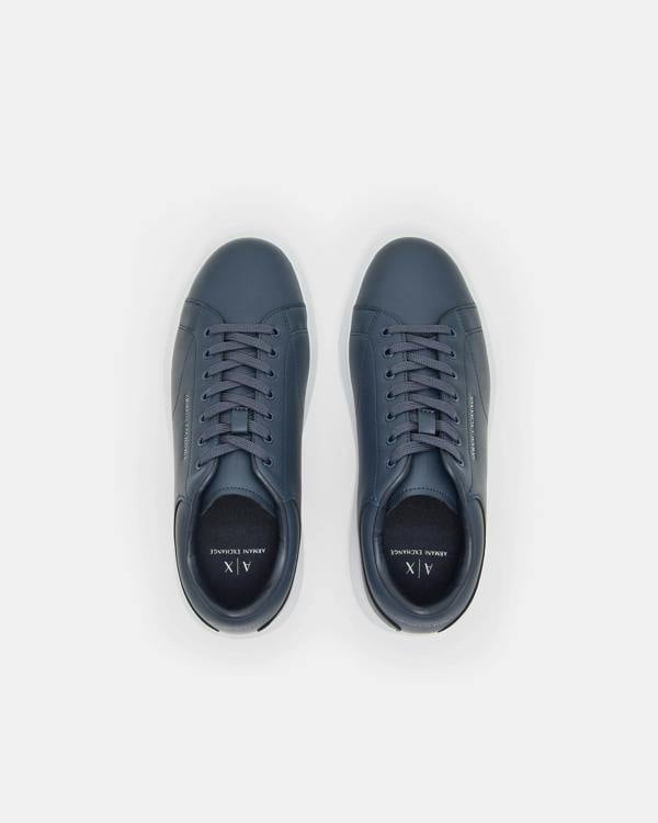 Armani Exchange Mens Leather Sneakers - Navy 00285 - CHO - Designer Mens Trainers