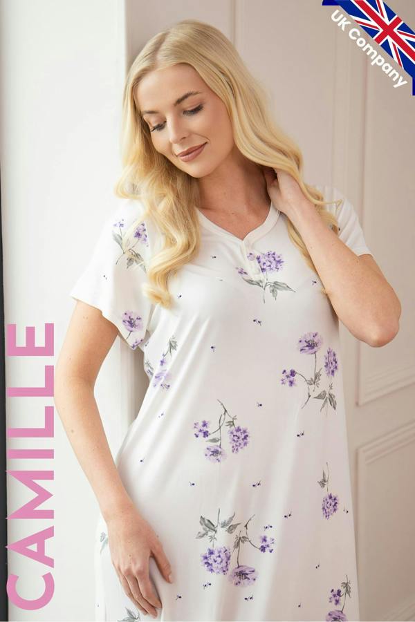 Camille Womens Luxury Floral Short Sleeve Nightdress 