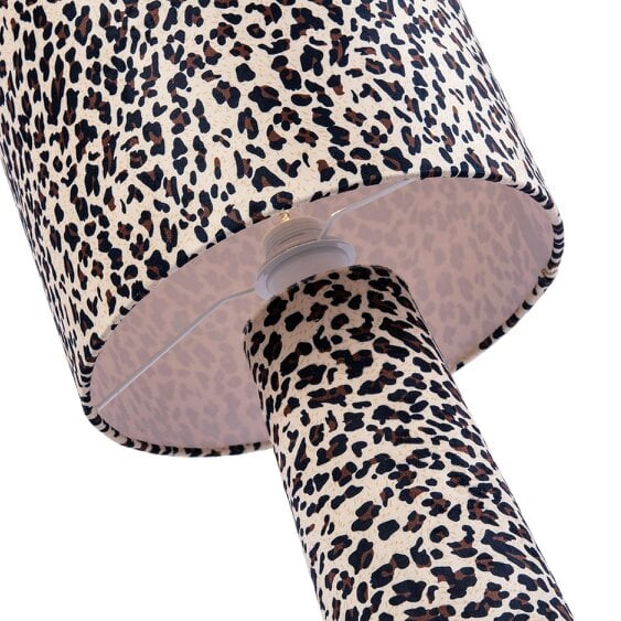 Happy Homewares Modern Leopard Print Velvet Fabric Floor Lamp with Drum Shade and Base