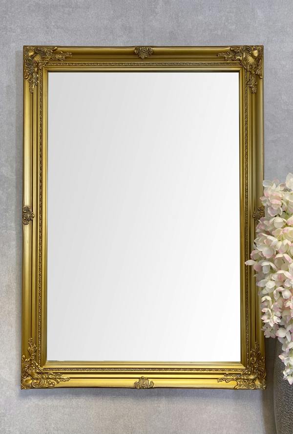 Downton Interiors Large Antique Gold Wood Frame Wall Mirror 90cm x 65cm