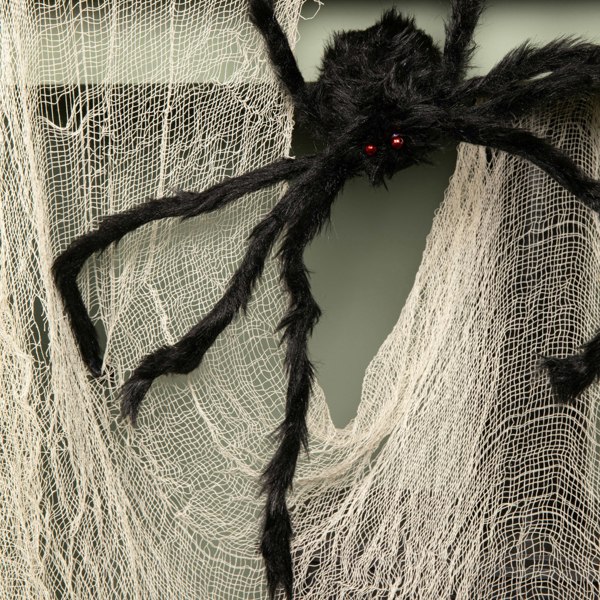Samuel Alexander 90cm Black Furry Halloween Spider Decoration with Extendable Legs and Red Eyes