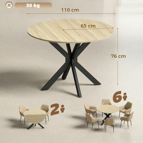 HOMCOM Folding Dining Table with Adjustable Feet, Natural Wood Finish