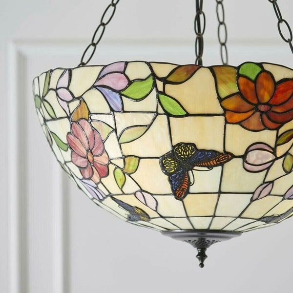 Large Tiffany Butterfly Pendant Light - Dark Bronze Finish - 3 x 60W E27 GLS Loops