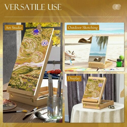 Bobobiy Wooden Table Easel Box Hold Canvas up to 61cm, Portable Folding Artist Drawing & Sketching Board for Adults
