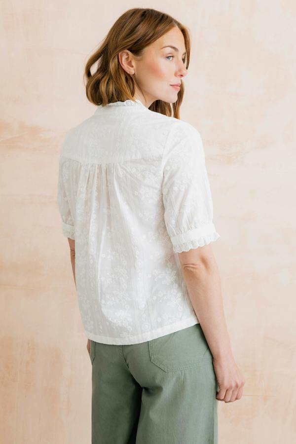 Lily & Me Wren Embroidered Cotton Frill Blouse White
