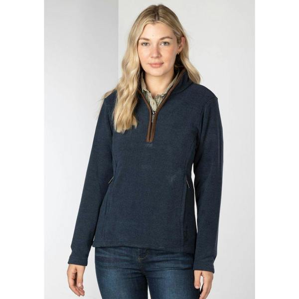 Rydale Ladies Huggate Overhead Fleece in navy shown from the front with quarter zip and zipped pockets