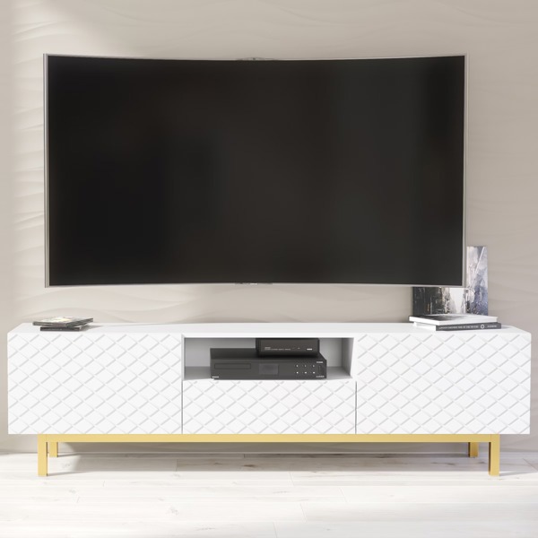 Mex Furniture Elegantly Grooved Front TV Unit 180cm with Gold Accents