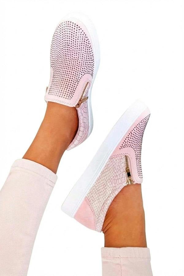 Leah Crystal Suede Zip Pumps Trainers - Pink_wb