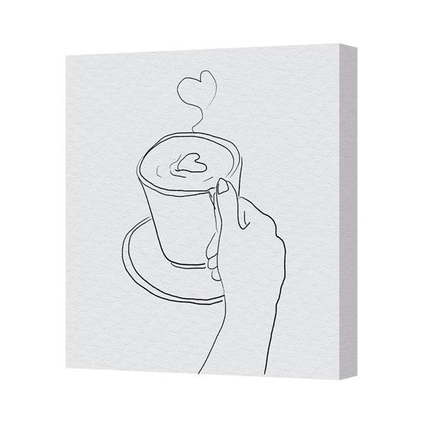 Benjamin Tate Design Minimalist Line Art Coffee Cup Canvas Print With Heart Steam