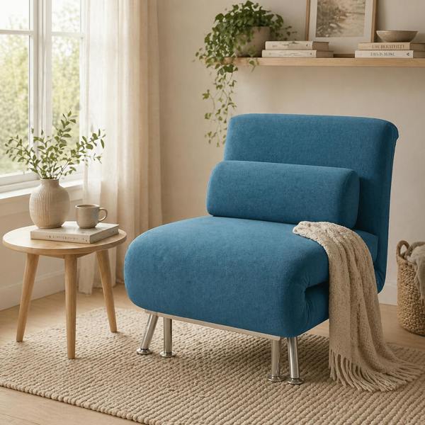 Wyld Haus Ziel Lika Blue Velvet Single Sleeper Chair Silver Metal Legs