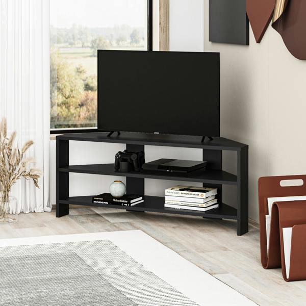 Decortie Thales Corner TV Stand for 32" TVs with Open Shelves & Soft Rounded Edge 110cm Modern Multimedia Console