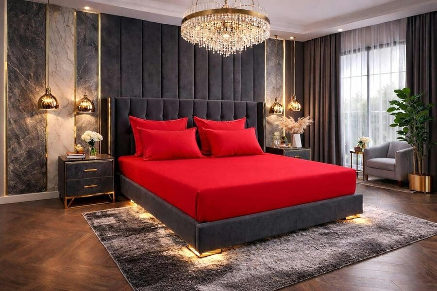 Night Zone Polycotton Fitted Sheet 25cm Deep – Soft Easy Care Elasticated Bedding - Red