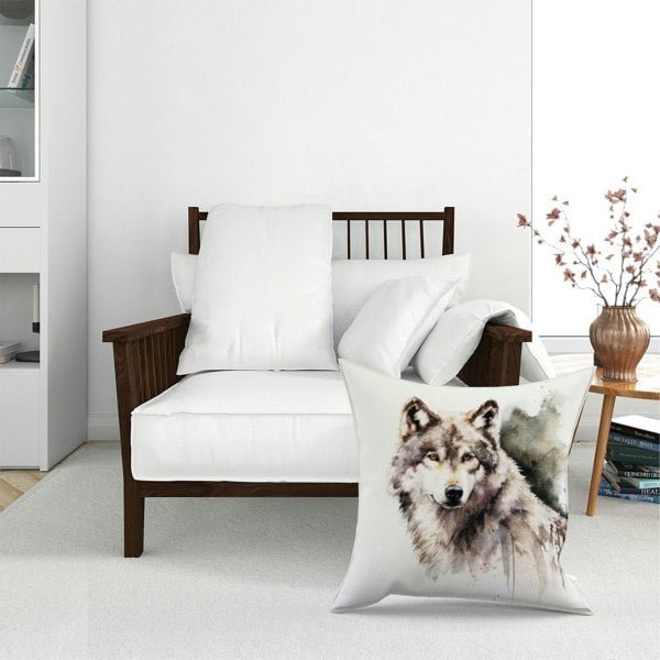 Warren Reed Loyal Wolf Watercolour Floor Cushion