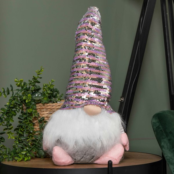 Samuel Alexander 46cm Plush Christmas Bearded Gonk with Pink & Silver Sequined Hat Christmas Decoration