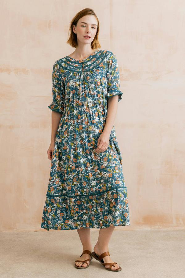 Lily & Me Solaris Ditsy Print Midi Dress Petrol
