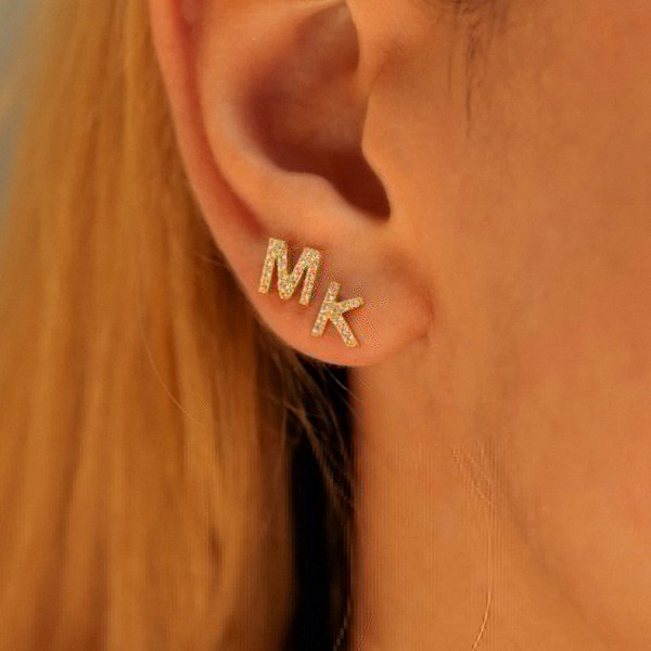 Spero London Initial Letter Stud Earring Sterling Silver in 18K Gold Plated - Single